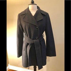 Nine West Grey Wool Blend Belted Coat Size 10
